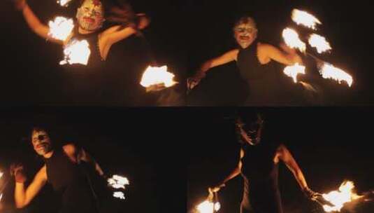女生戴面具拿火把跳舞高清在线视频素材下载