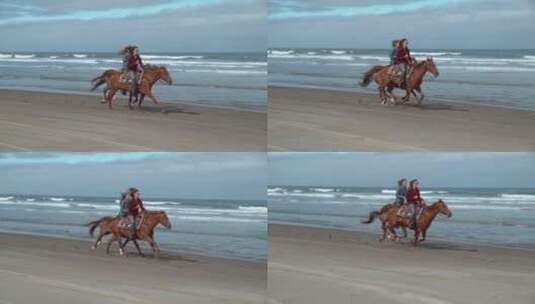 女人在海边骑马高清在线视频素材下载