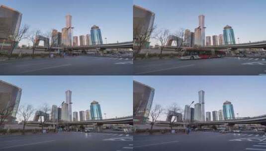 4K北京国贸CBD城市大范围日落延时车流高清在线视频素材下载
