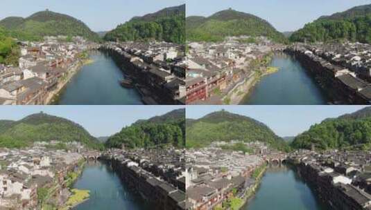 湖南湘西凤凰古城著名旅游景点航拍高清在线视频素材下载