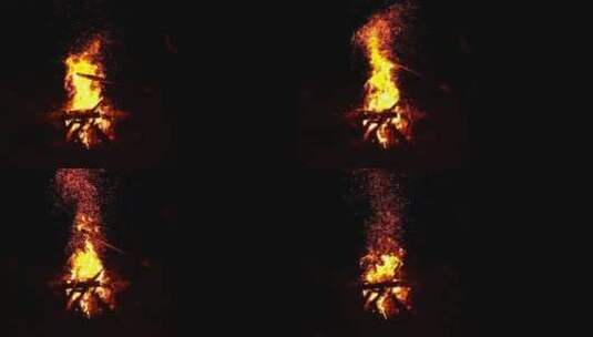 黑暗中的篝火高清在线视频素材下载