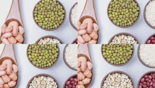 红豆绿豆薏米杂粮组合营养粥食材4k平移高清在线视频素材下载