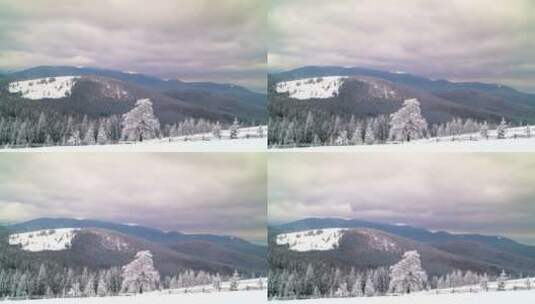 白雪覆盖的森林和高山_天空多云高清在线视频素材下载