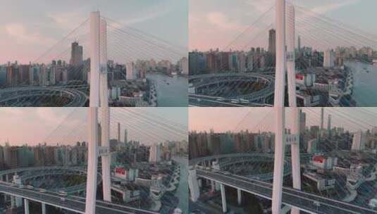 航拍上海南浦大桥全景环绕疫情期间车辆稀少高清在线视频素材下载