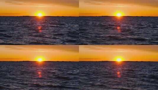 夕阳日落黑龙江地平线水面唯美风光慢镜头高清在线视频素材下载