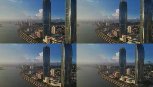 航拍厦门世贸海峡大厦高清在线视频素材下载