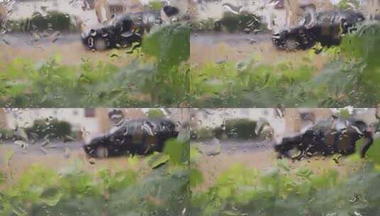 透过雨看窗外城市住宅高清在线视频素材下载