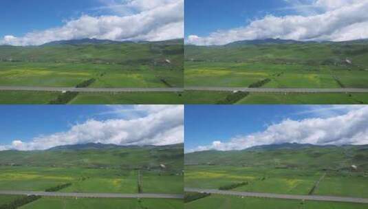 航拍新疆伊犁那拉提空中草原与农业农田高清在线视频素材下载