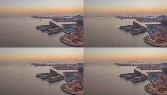 深圳蛇口码头蛇口港傍晚航拍延时摄影高清在线视频素材下载