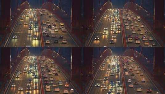 航拍城市夜景长江江景桥梁交通道路车流高清在线视频素材下载