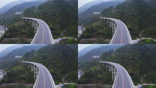 高原地区山间桥梁公路航拍高清在线视频素材下载