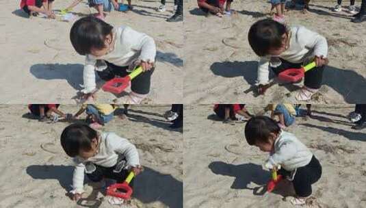 抚仙湖沙滩公园玩耍的孩子高清在线视频素材下载