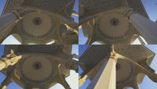 晴天从底部角度拍摄清真寺喷泉。大清真寺在高清在线视频素材下载