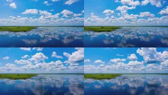 蓝天白云 纯净的水面  自然风光高清在线视频素材下载