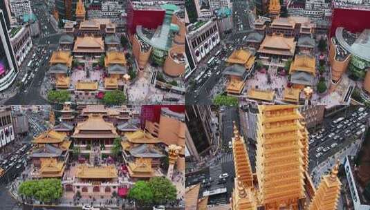 上海千年古寺静安寺密宗禅院航拍4K视频高清在线视频素材下载