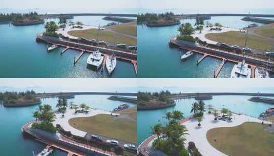 海南华润石梅湾国际游艇码头风景高清在线视频素材下载