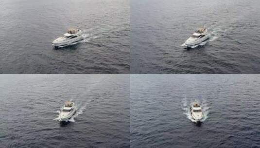 豪华游艇穿越海洋，空中无人机跟踪高清在线视频素材下载