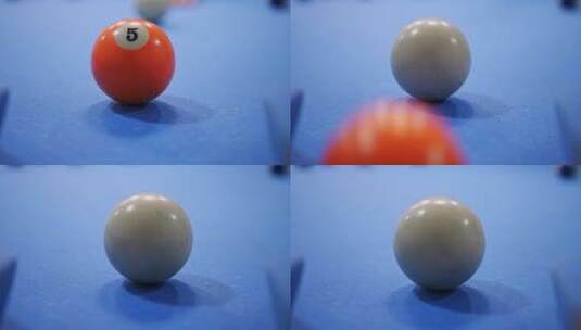 台球桌上白球击打红球高清在线视频素材下载