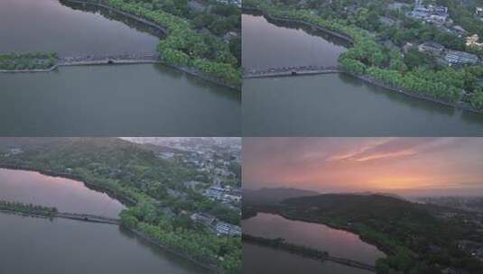 西湖夕阳航拍高清在线视频素材下载