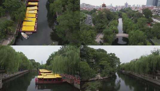 济南黑虎泉护城河航拍1高清在线视频素材下载