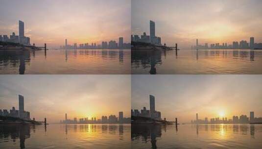 湖北武汉长江清晨日出城市风光延时高清在线视频素材下载