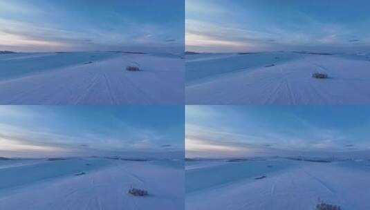 航拍4K东北雪色原野暮色高清在线视频素材下载