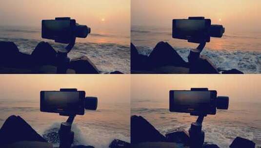 移动万向节稳定器的慢动作镜头捕捉庞德奇海岸灿烂的日出高清在线视频素材下载