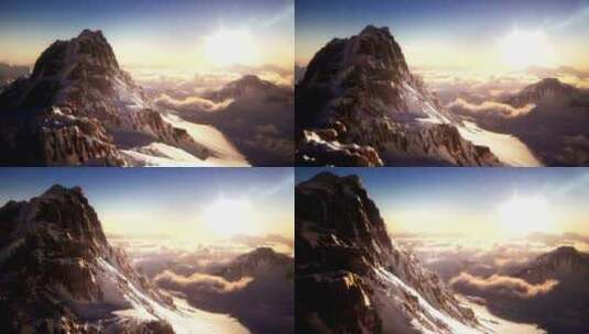 逆光下的雪山、大自然、雪山风景高清在线视频素材下载