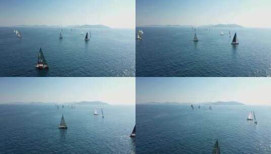 航拍海上帆船比赛高清在线视频素材下载