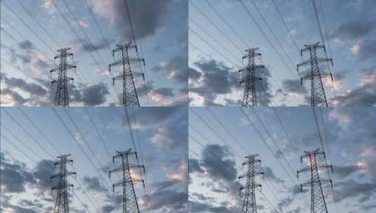 输电塔电力设施天空流云高清在线视频素材下载