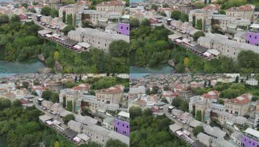 莫斯塔尔老城波斯尼亚和黑塞哥维那上升无人机鸟瞰图高清在线视频素材下载