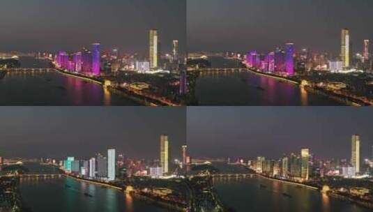 长沙城市夜景航拍4K视频高清在线视频素材下载