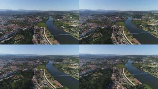 航拍城镇与河流高清在线视频素材下载