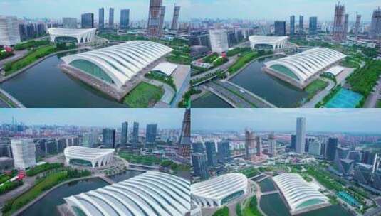 4k 航拍上海浦东新区东方体育中心高清在线视频素材下载