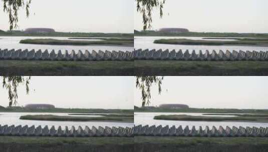 黄河边的防汛石墩高清在线视频素材下载