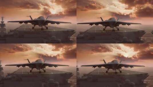 4k航母战斗机起飞降落夕阳唯美创意高清在线视频素材下载