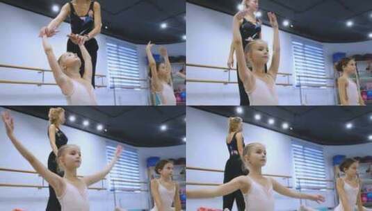 老师教导女孩们跳芭蕾舞高清在线视频素材下载
