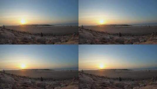 日落时海滩游客延时高清在线视频素材下载