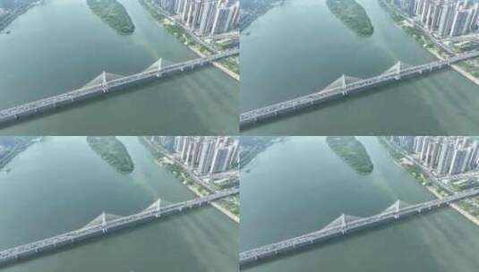 长沙银盆岭大桥航拍桥梁交通湘江跨江大桥高清在线视频素材下载