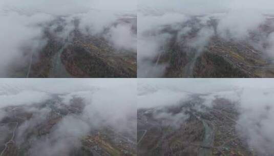 航拍下雪天的新疆禾木村高清在线视频素材下载