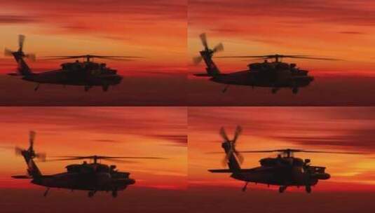 夕阳背景下的军事直升机高清在线视频素材下载