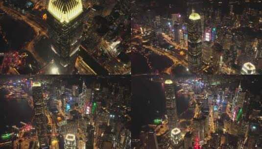 香港城市内透夜景4K航拍高清在线视频素材下载