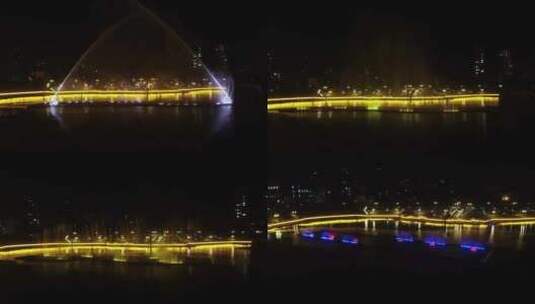 航拍县城夜景 水柱高清在线视频素材下载