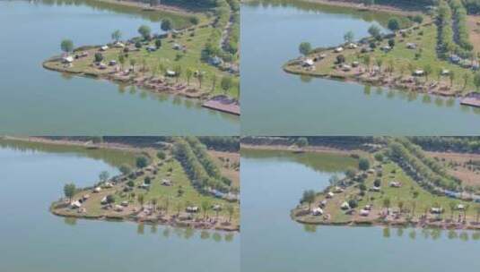 西安湖湿地公园河堤路露营高清在线视频素材下载