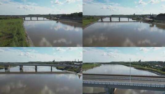 航拍河流桥梁高清在线视频素材下载