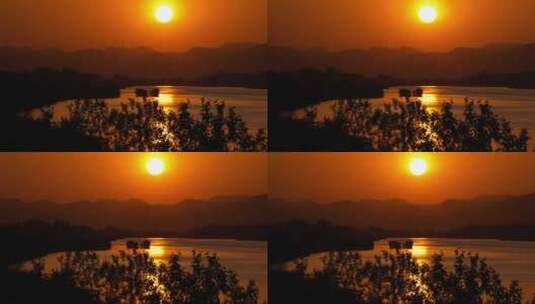 太阳日落夕阳黄昏长江黄河剪影高清在线视频素材下载
