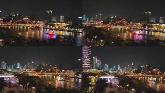 珠江夜景珠江夜游画舫渡轮解放桥_8K高清在线视频素材下载