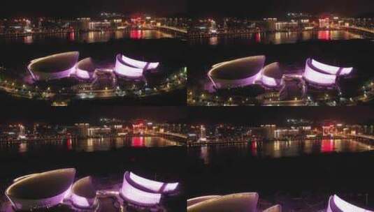 福建省福州海峡文化艺术中心夜景航拍高清在线视频素材下载