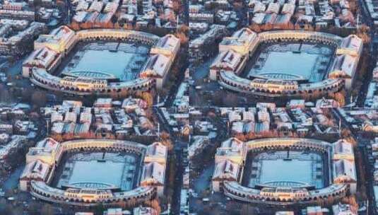 航拍天津五大道民园广场雪景高清在线视频素材下载