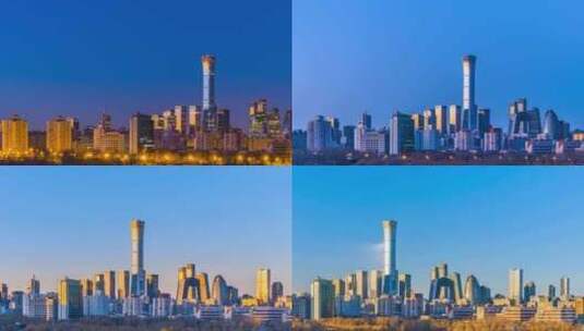 冬季北京国贸城市天际线夜转日延时高清在线视频素材下载